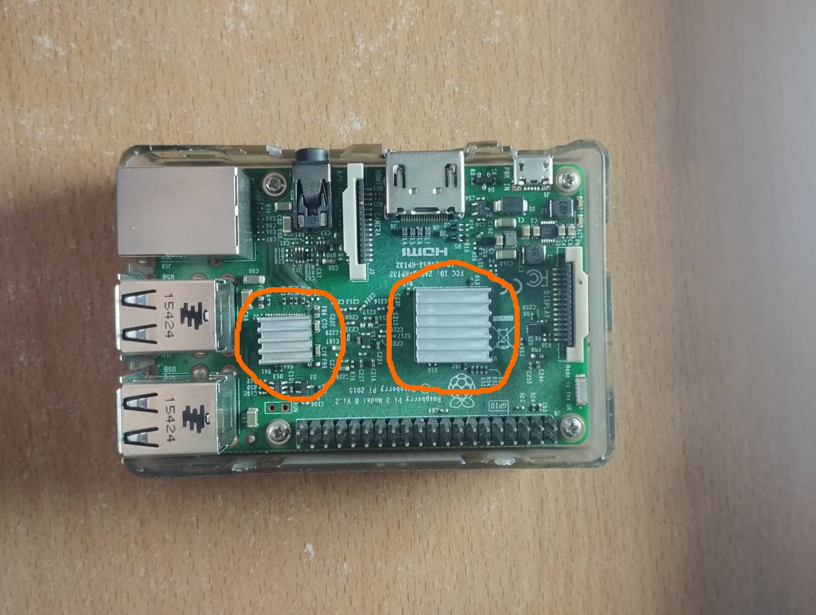 Raspberry Pi with heatsinks